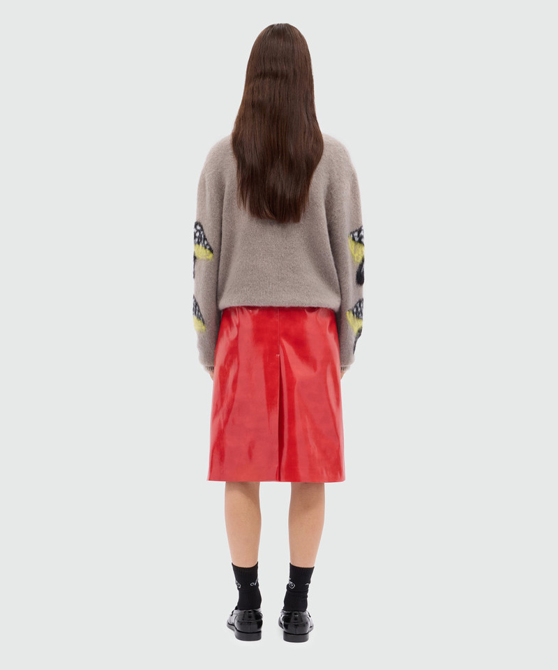 Red vinyl midi skirt 3