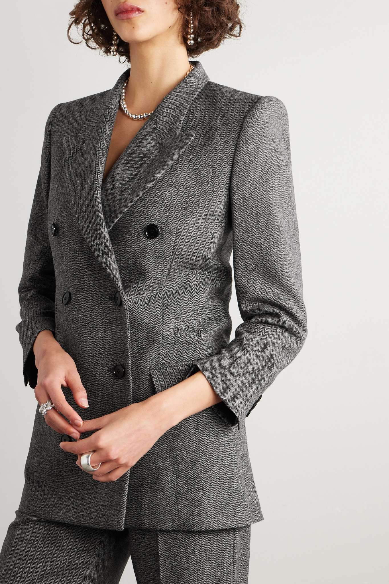 Double-breasted wool-blend crÃªpe blazer