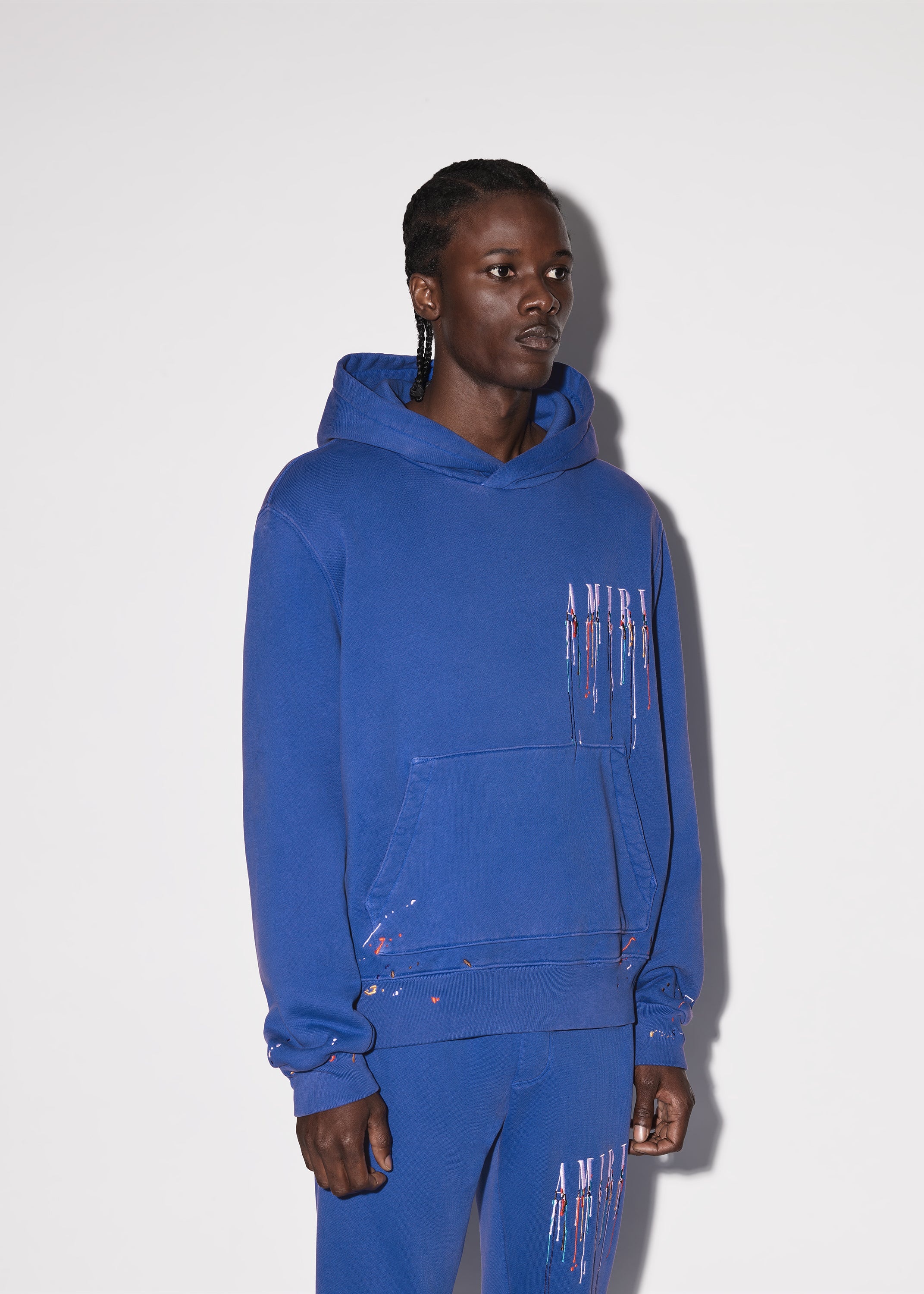 Amiri Embroidered Paint Drip Core Logo Hood in Blue for Men