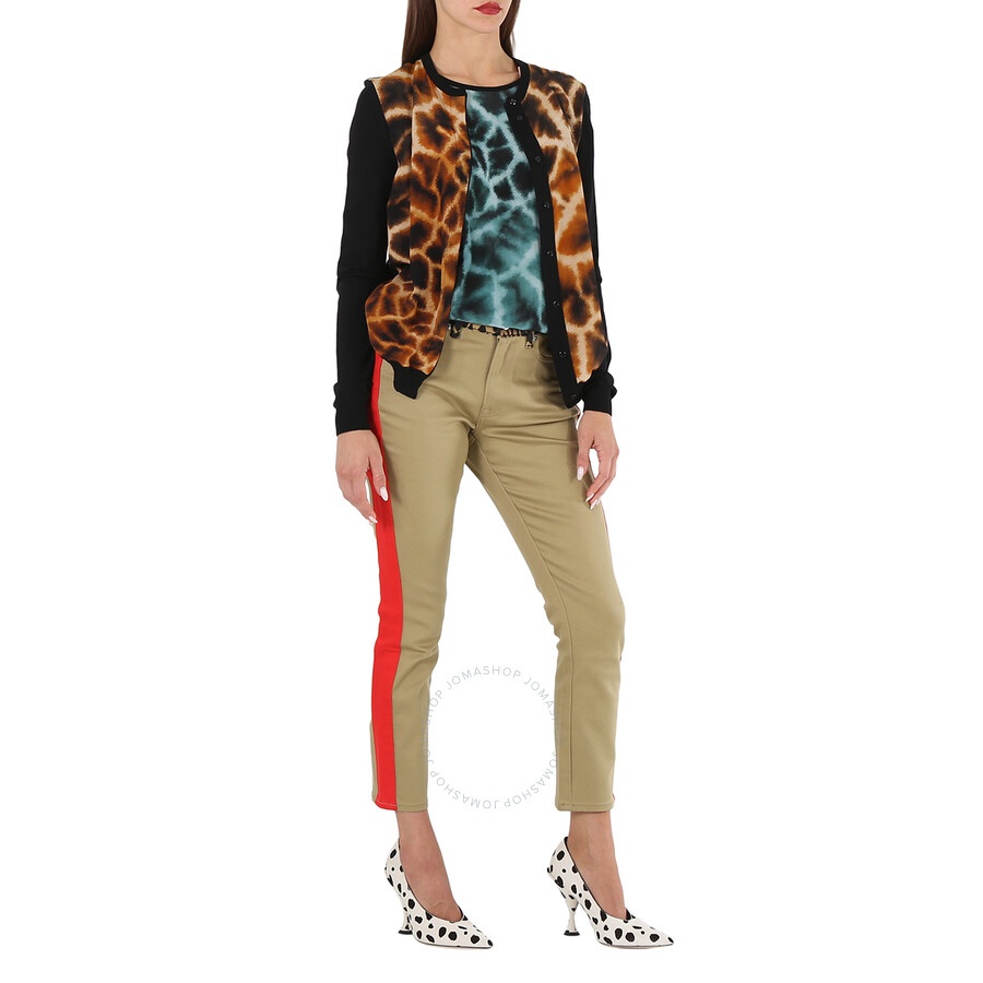 Burberry Ladies Rich Olive Skinny Fit Leopard Print Japanese Jeans - 6