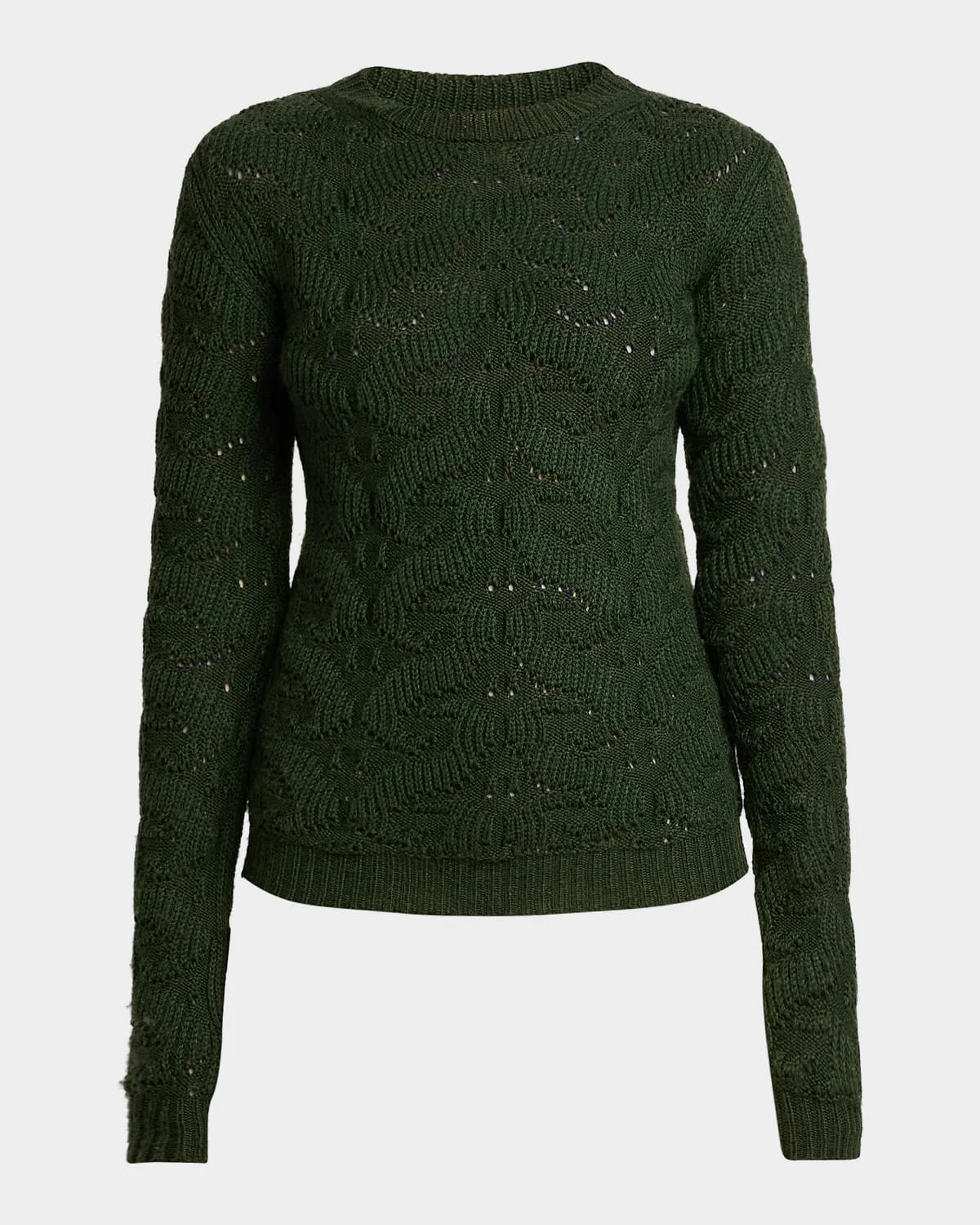 Wool-Blend Pointelle Cable Knit Crewneck Sweater - 1