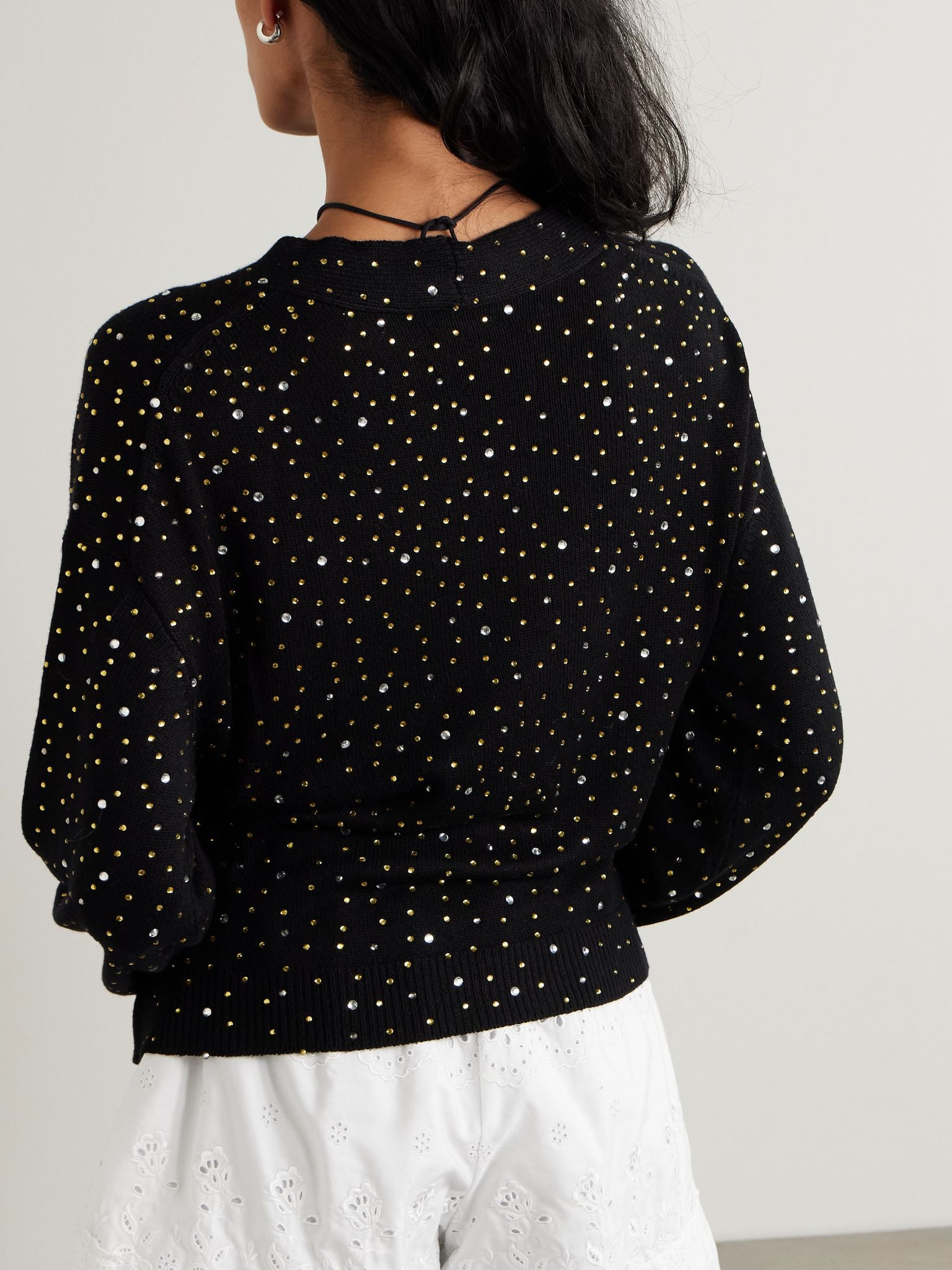 Oak crystal-embellished knitted wrap cardigan Black - 3