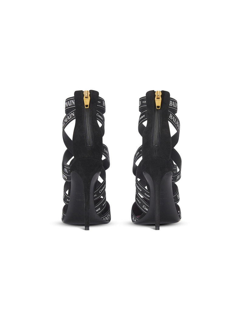Couture suede heels with Balmain ribbon motif 4