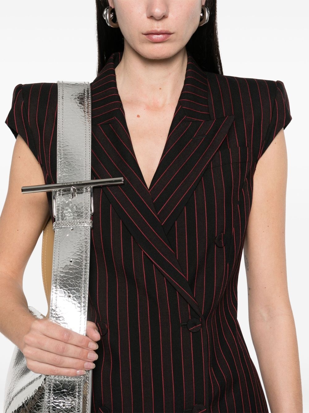 pinstriped sleeveless blazer - 5