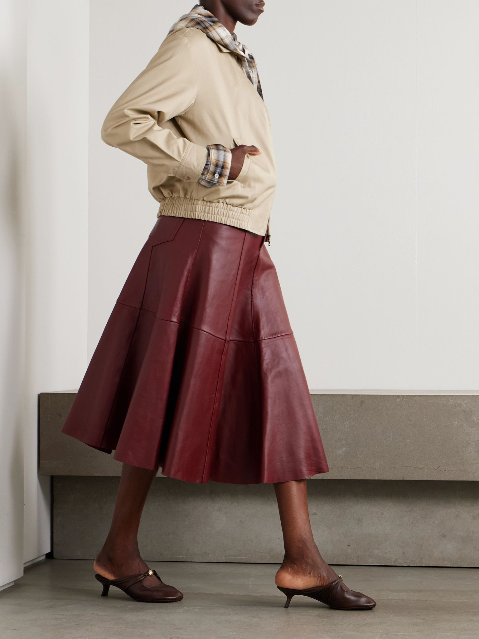 Serenity paneled leather midi skirt Red - 2