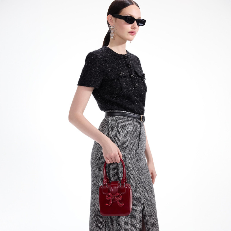 self-portrait Burgundy Leather Square Mini Tote Bag outlook