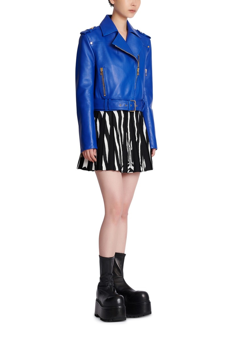 Short leather biker jacket - 5