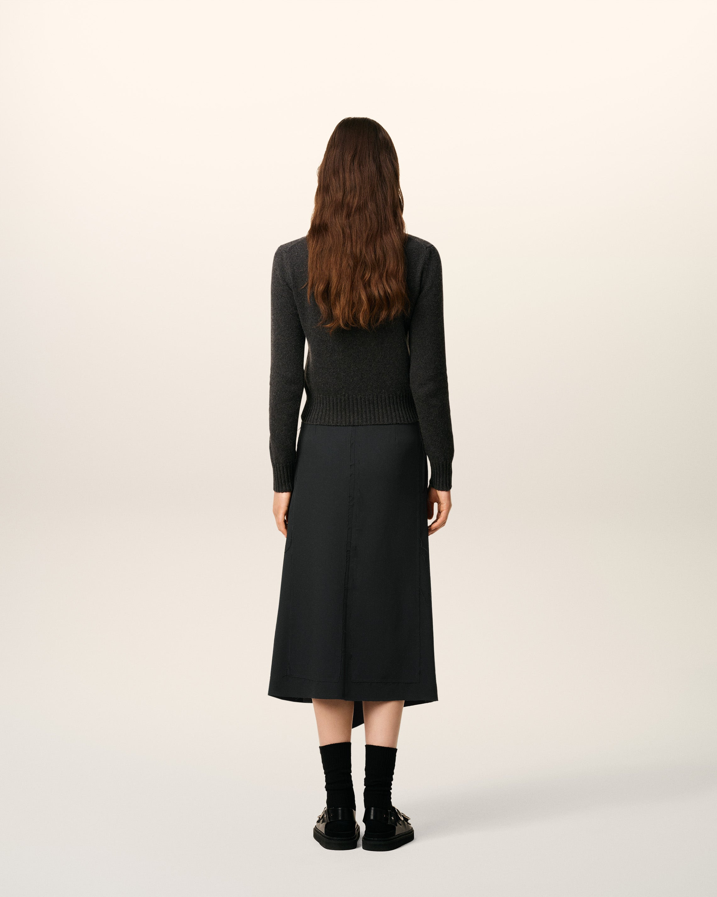BLACK WOOL MIDI WRAPPED  SKIRT - 6