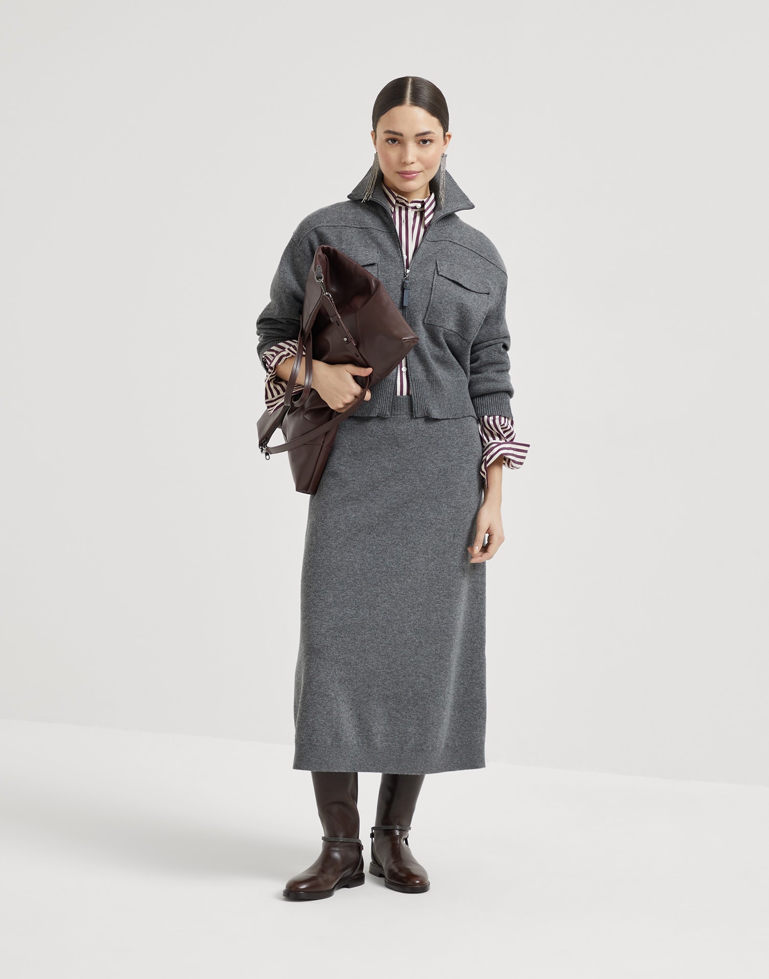 Cashmere double knit midi skirt - 4