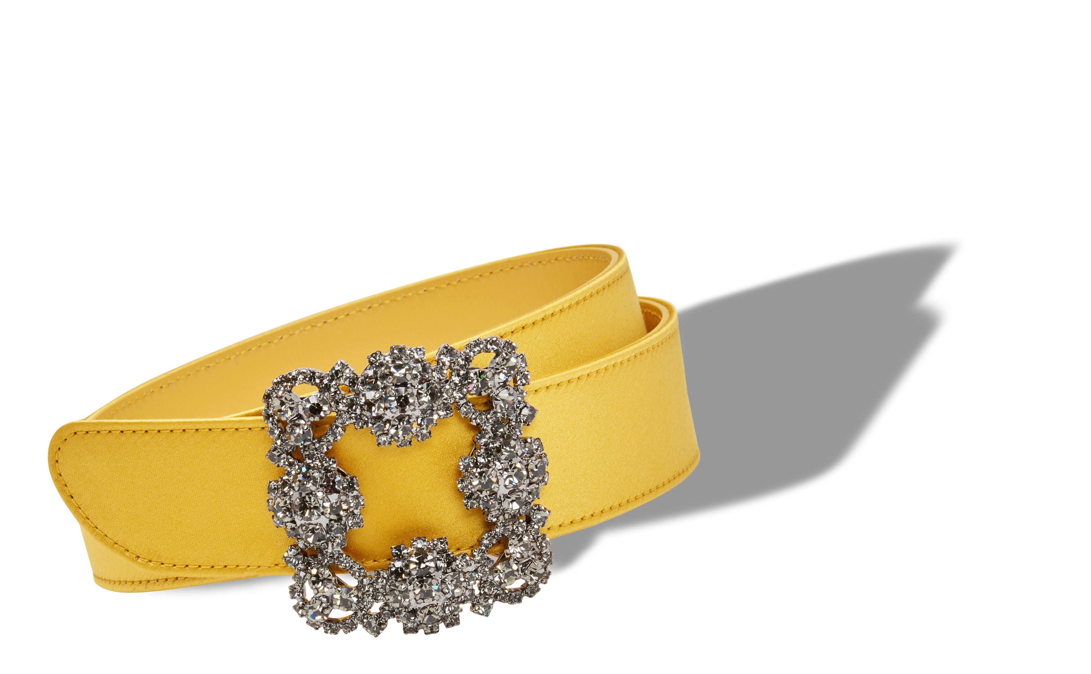 Yellow Satin Crystal Buckled Belt - 2