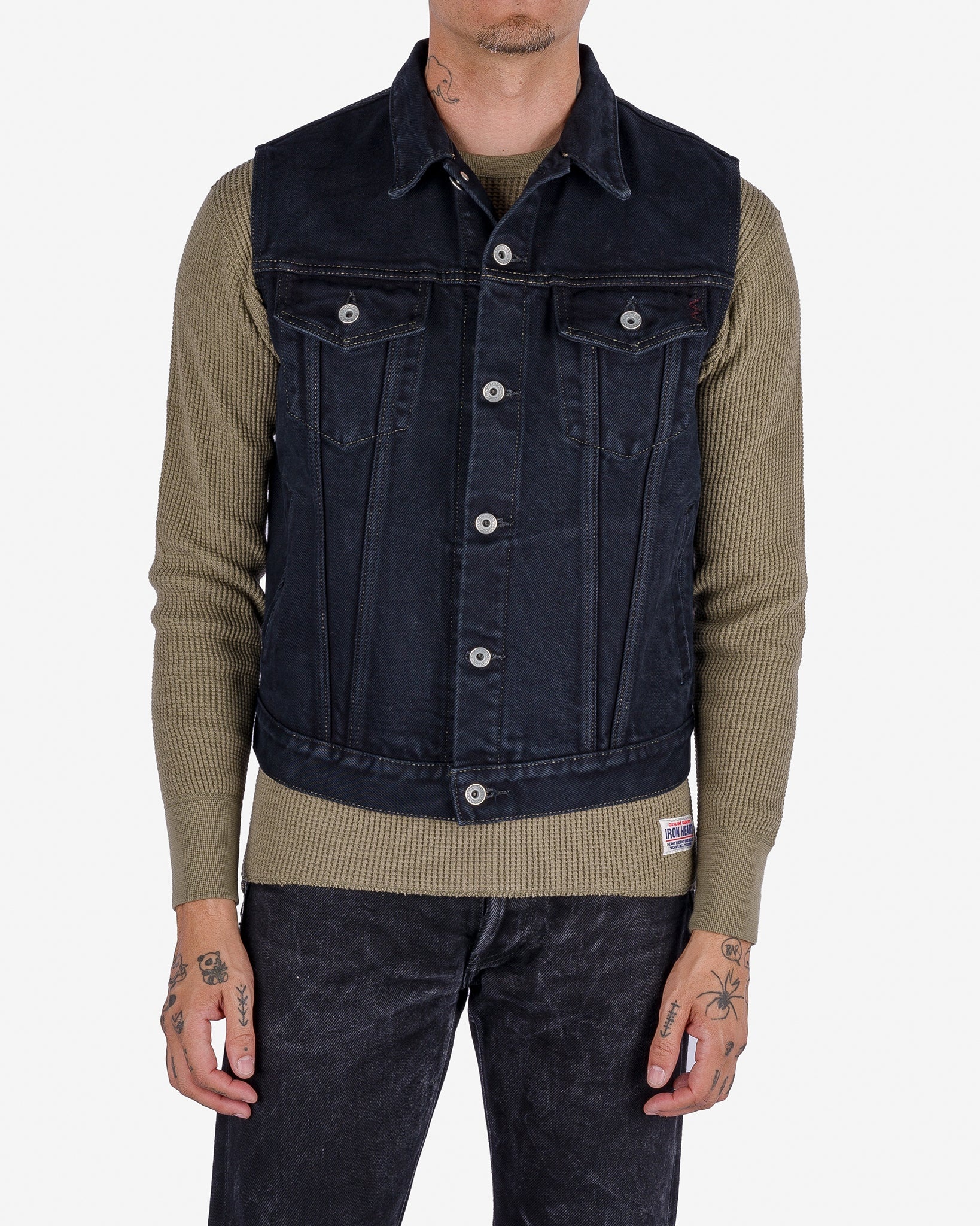 IH-526SVod 21oz Selvedge Denim Modified Type III Vest - Indigo Overdyed Black - 2