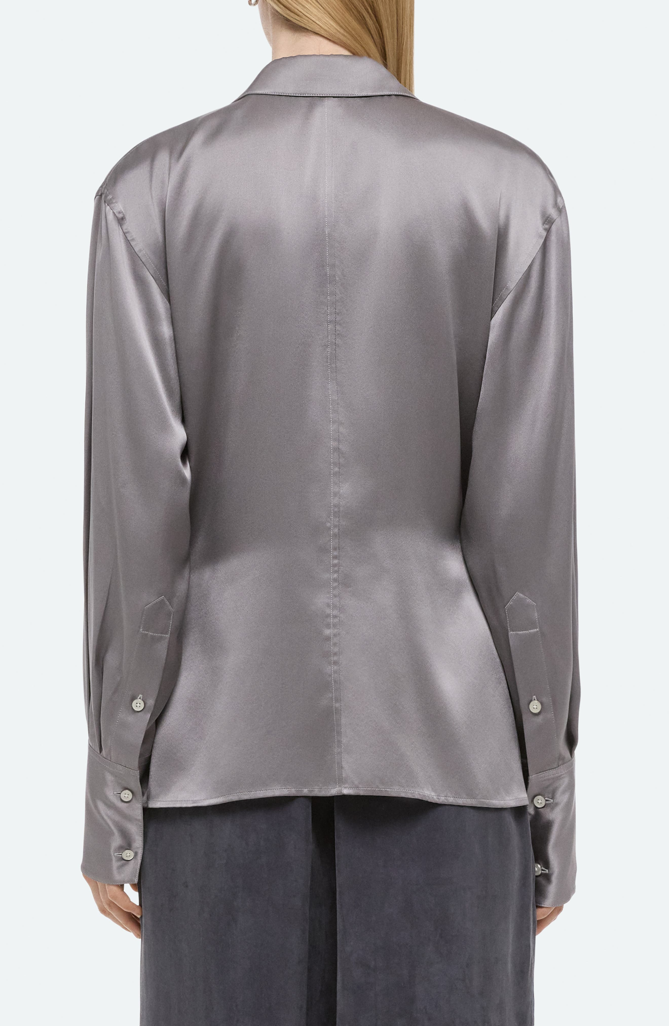 Helmut Lang Wrap Front Silk Shirt in Steel at Nordstrom - 3