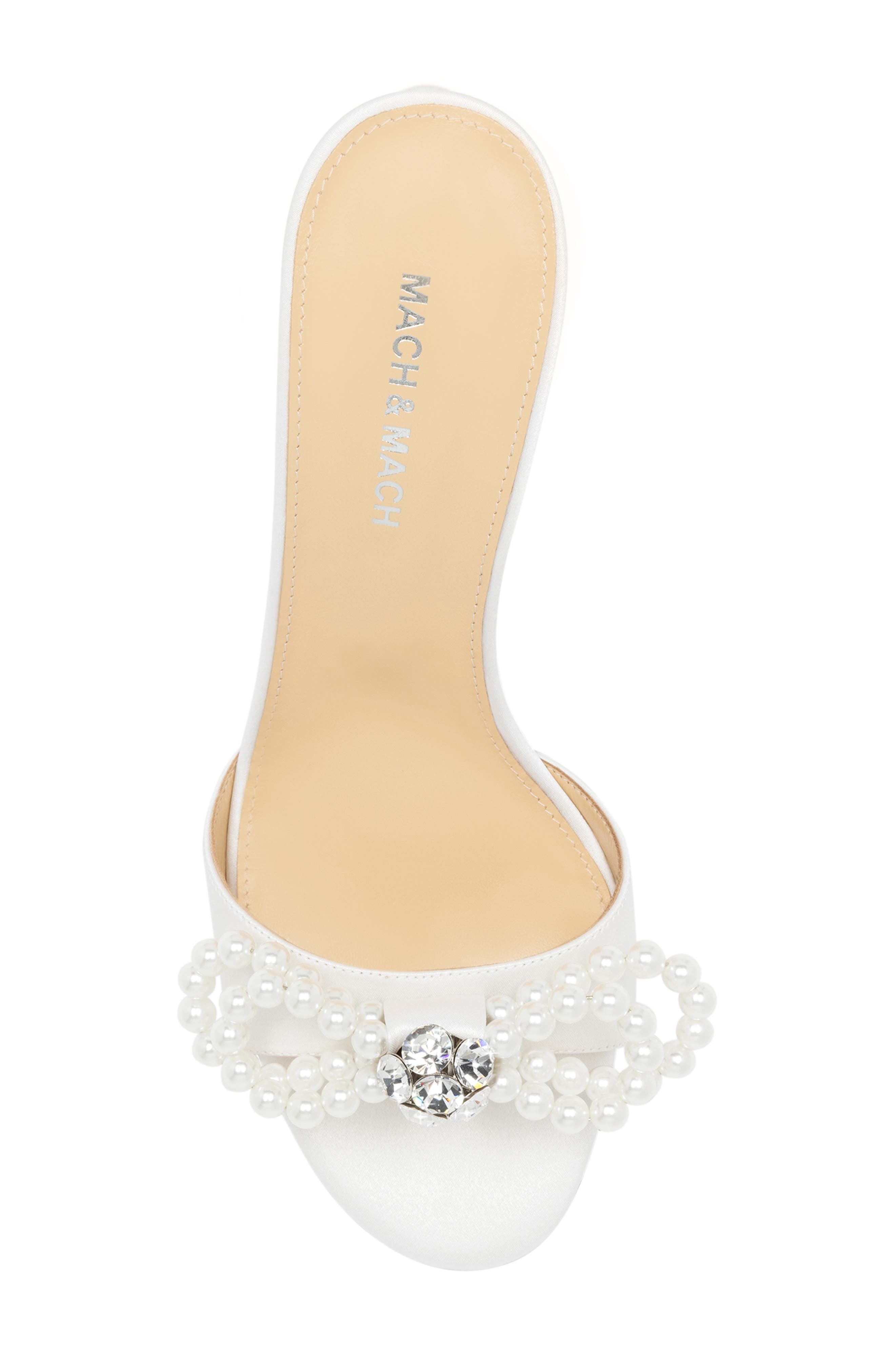 Mach & Mach Double Faux Pearl Bow Sandal in White at Nordstrom - 3