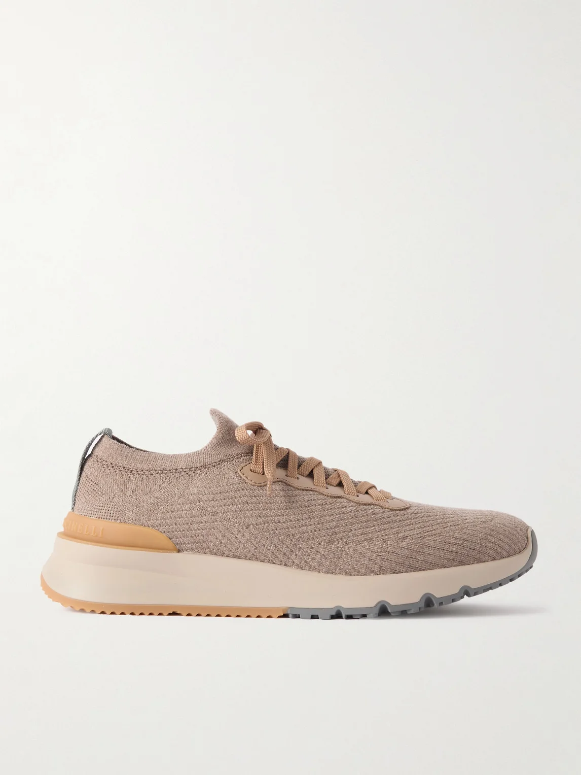 Leather-Trimmed Stretch-Knit Sneakers - 1