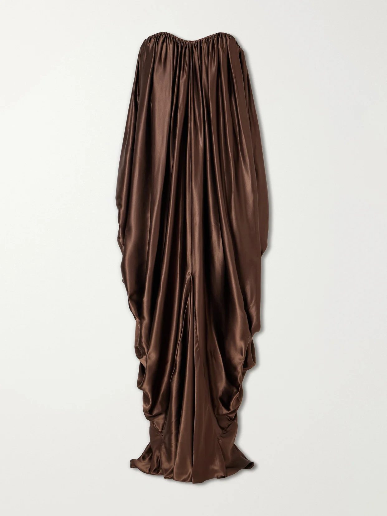 Draped Strapless Satin Gown - 1