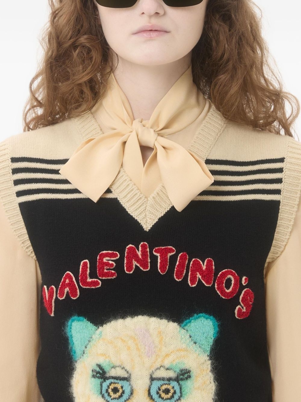 cat-motif stripe-detail vest - 6