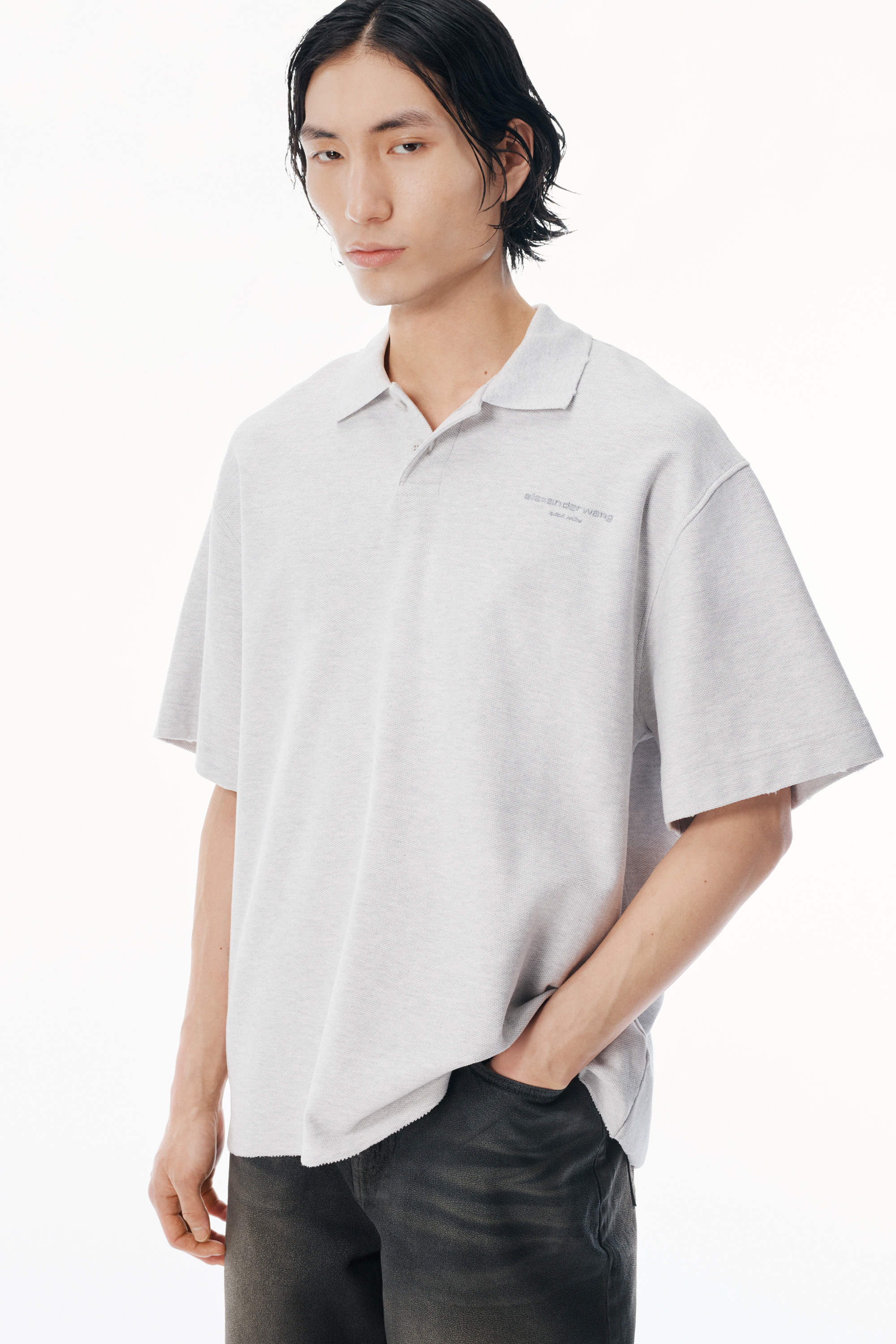 light grey striped Pique Polo - 3