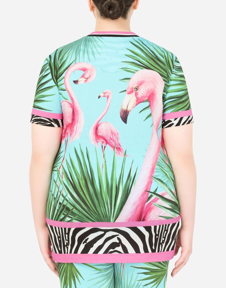 Short-sleeved flamingo-print jersey T-shirt - 5