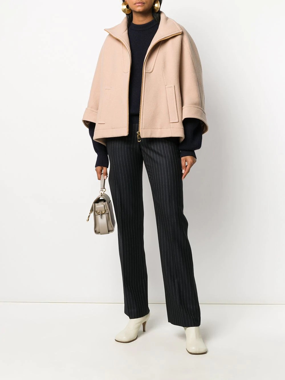 crop-sleeve panelled coat - 2