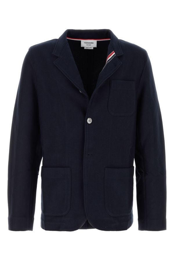 Thom Browne Man Navy Blue Cotton Blazer - 1