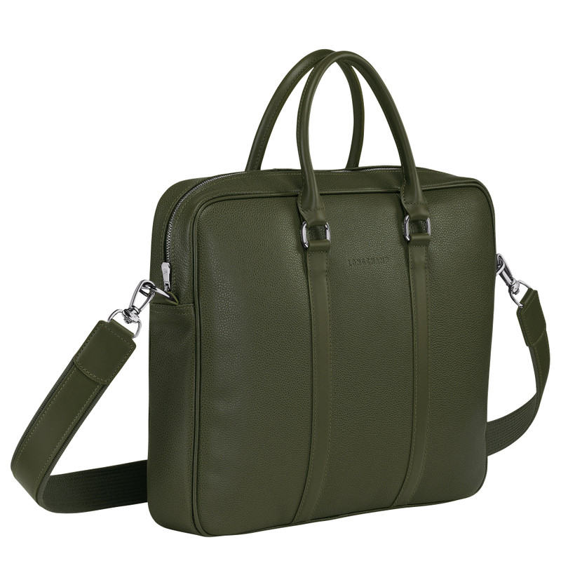 Le Foulonné S Briefcase Khaki - Leather 3