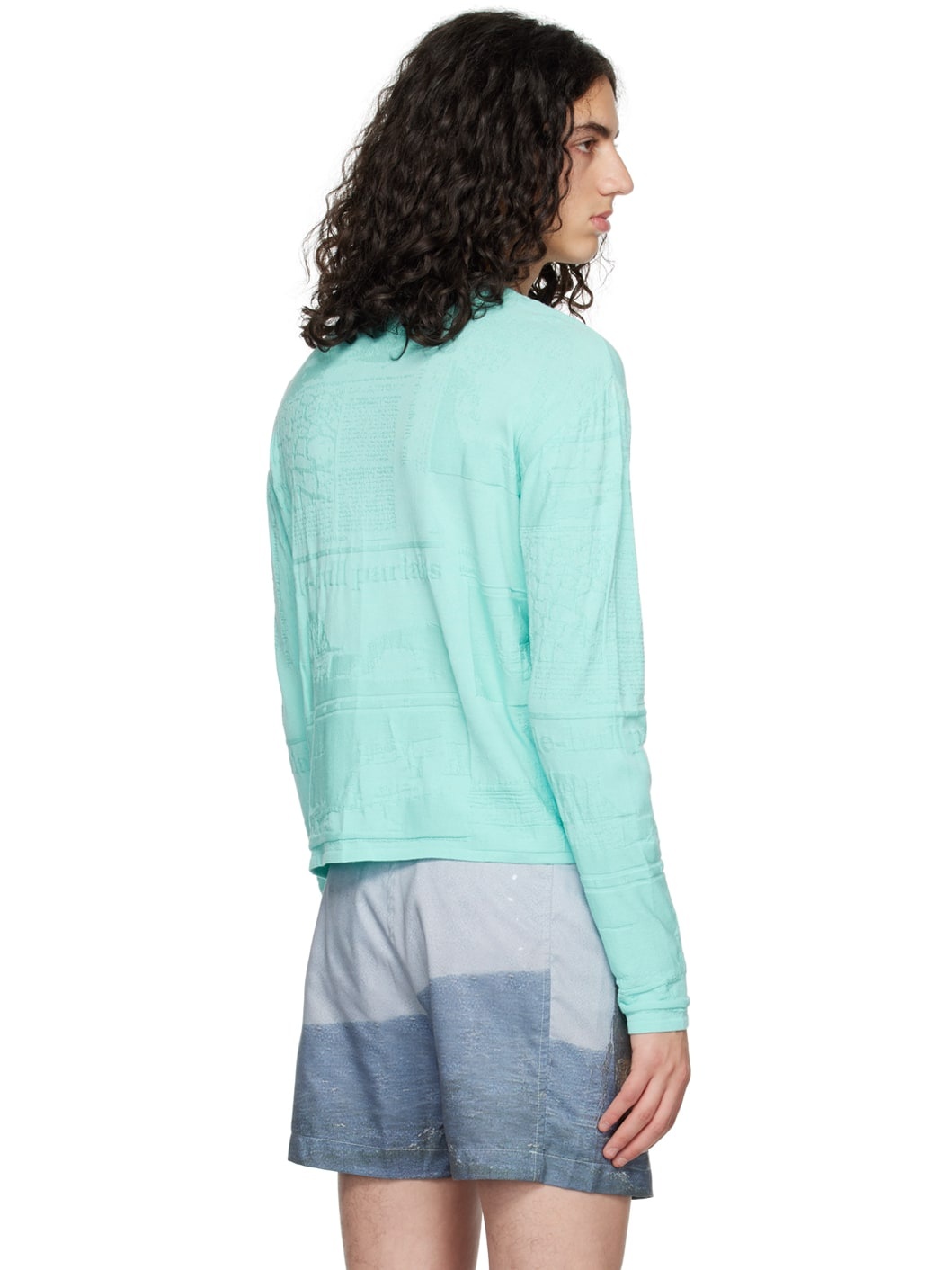 Blue Embossed Long SleeveT-Shirt - 3