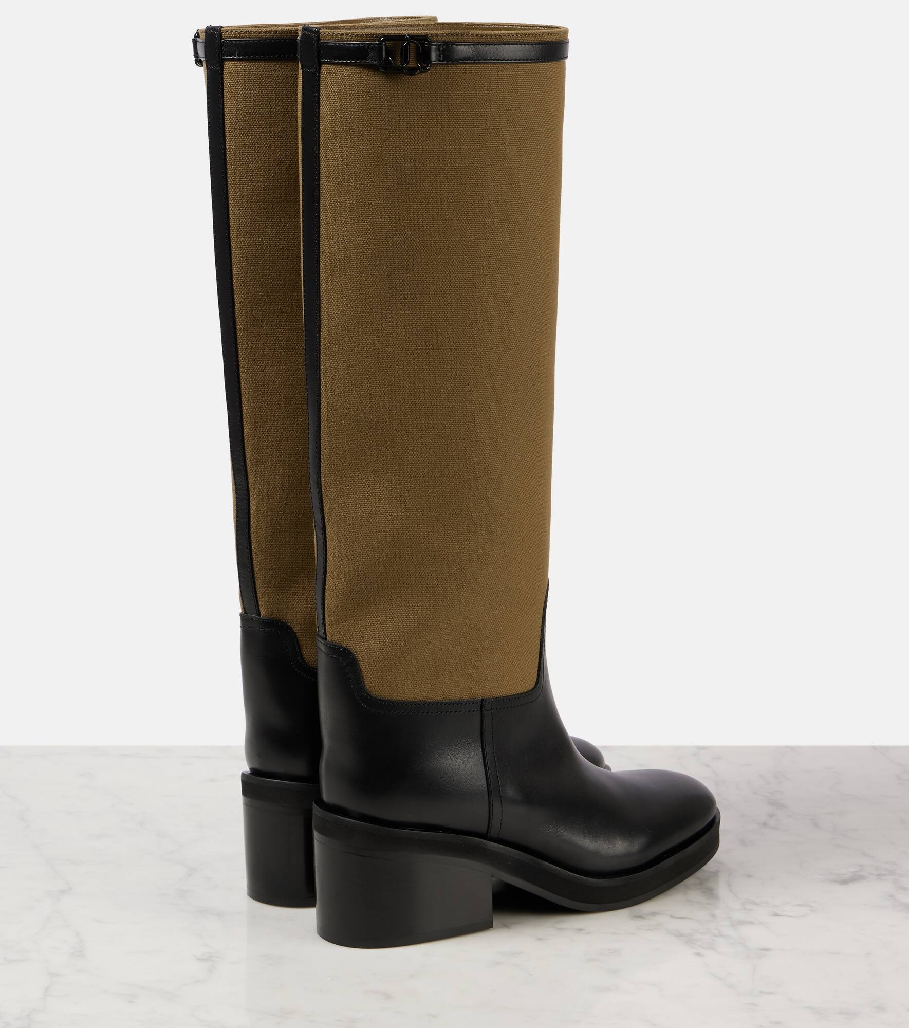 Yasmin leather and canvas knee-high boots - 4