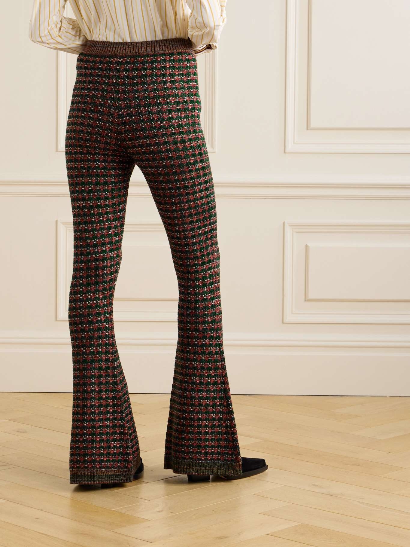 Embroidered jacquard-knit bootcut pants - 4