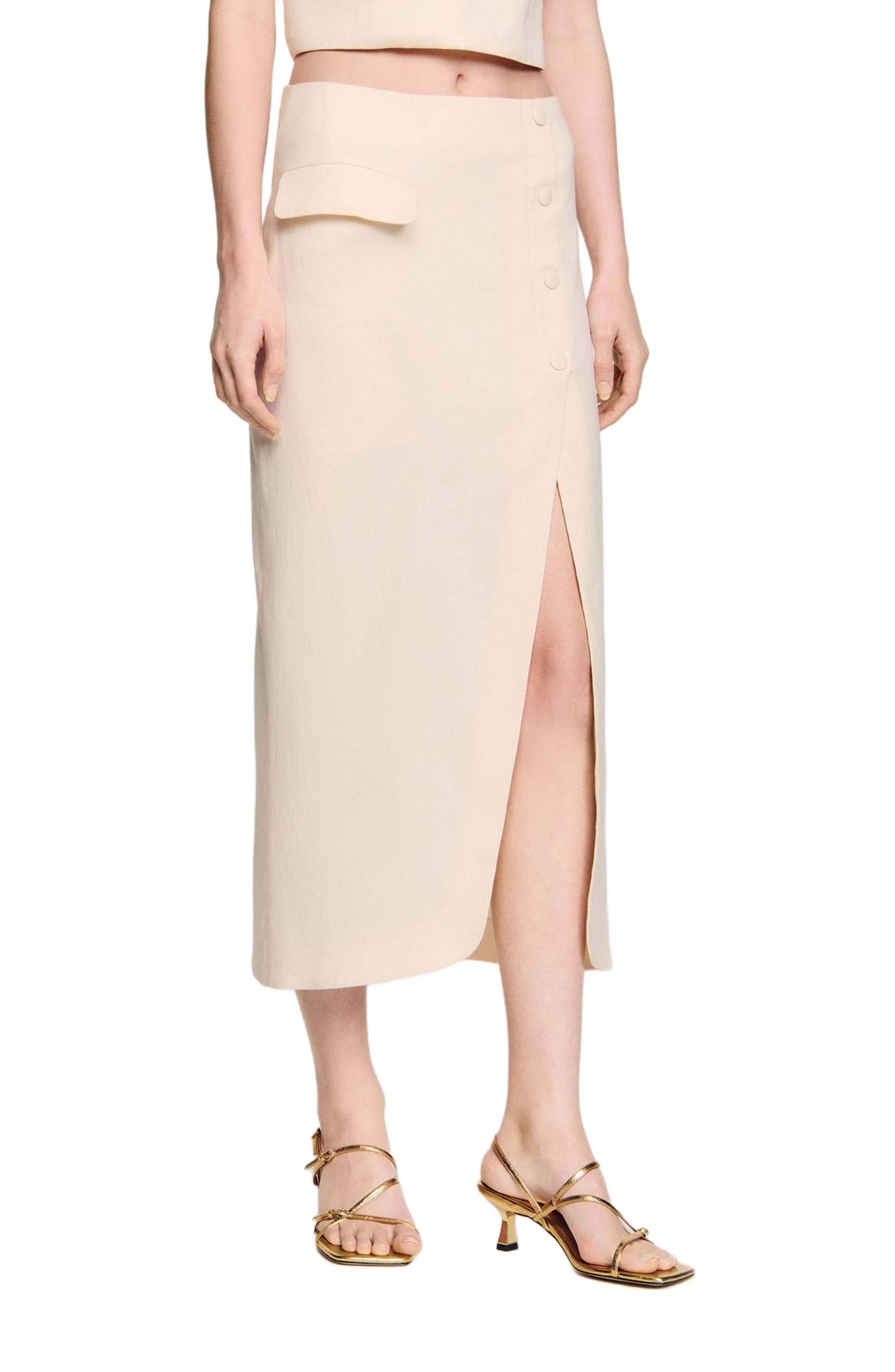 SANDRO Long slit skirt in Ecru at Nordstrom - 1