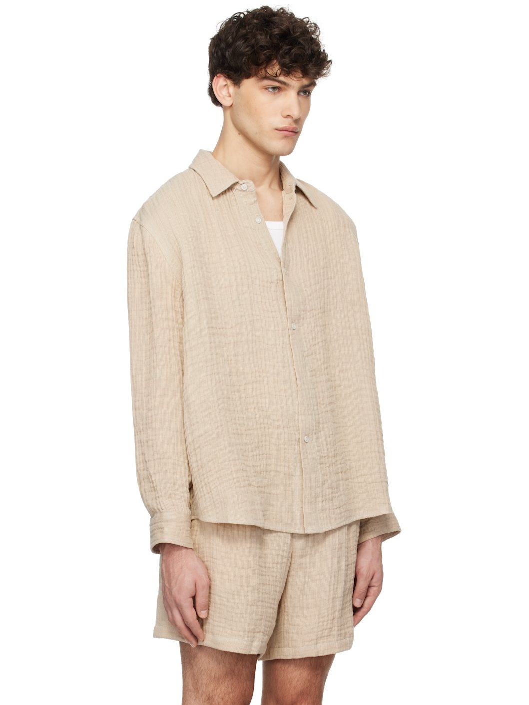 Beige Double Weave Linen Shirt - 2