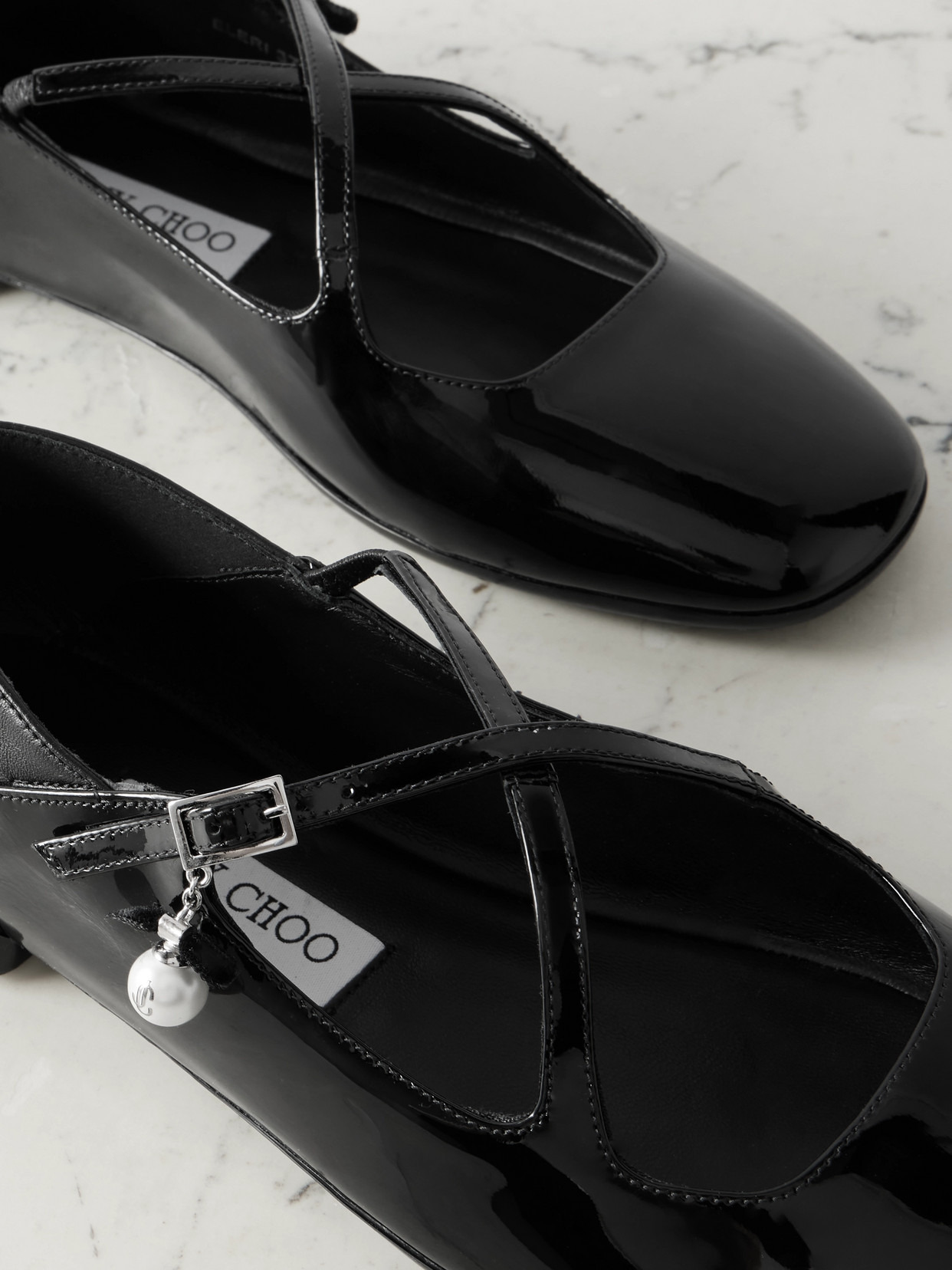 Eleri Collapsible-heel Embellished Patent-leather Ballet Flats - 4