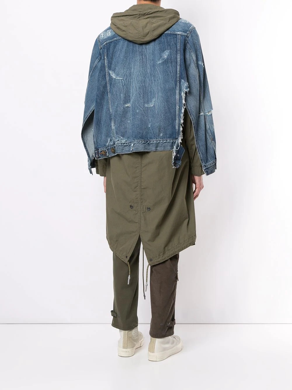 broken denim layered parka coat - 4