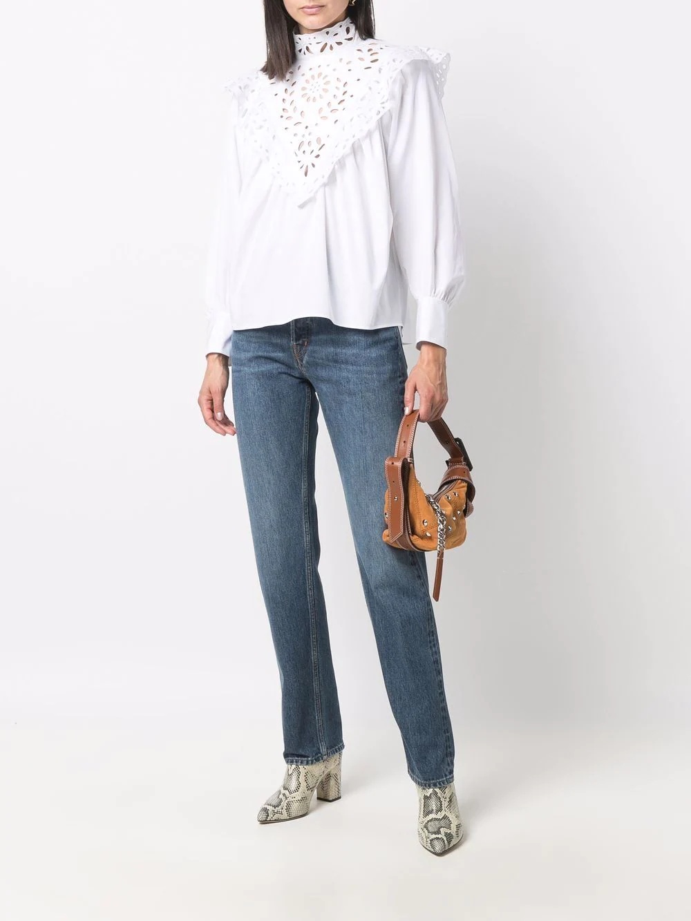 high-neck broderie anglaise blouse - 2