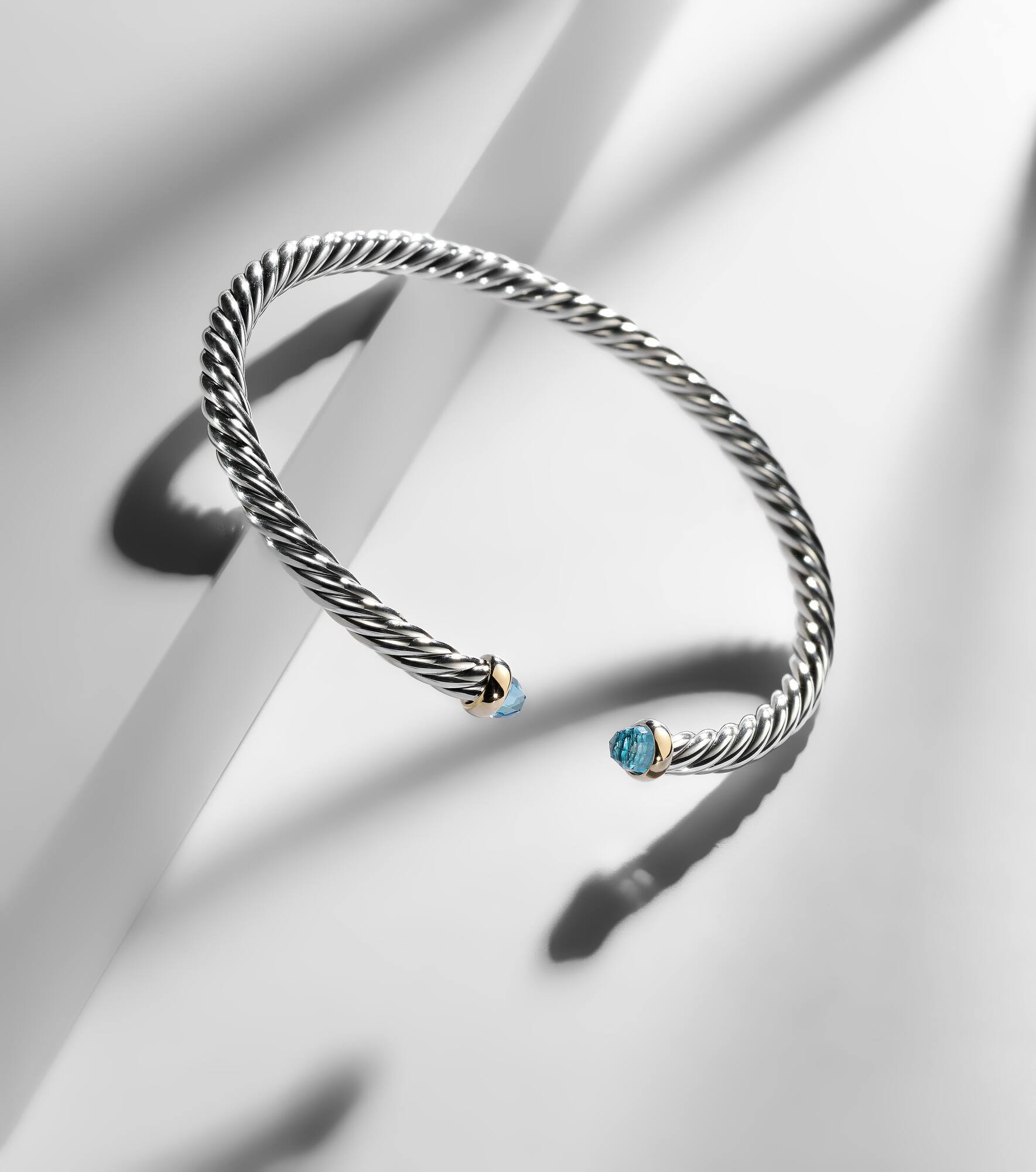 Cable Flex sterling silver and 14kt gold cuff bracelet with topazes - 5