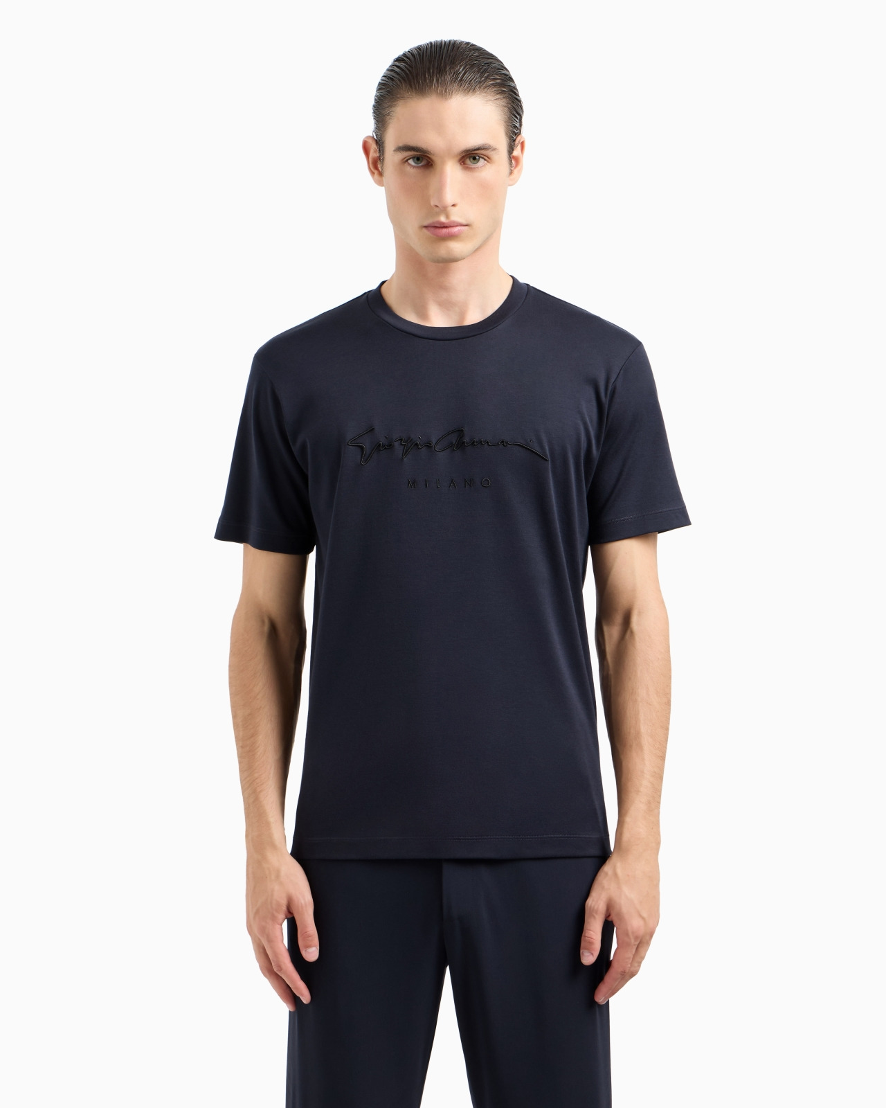 Pure cotton interlock T-shirt with embroidered logo - 4