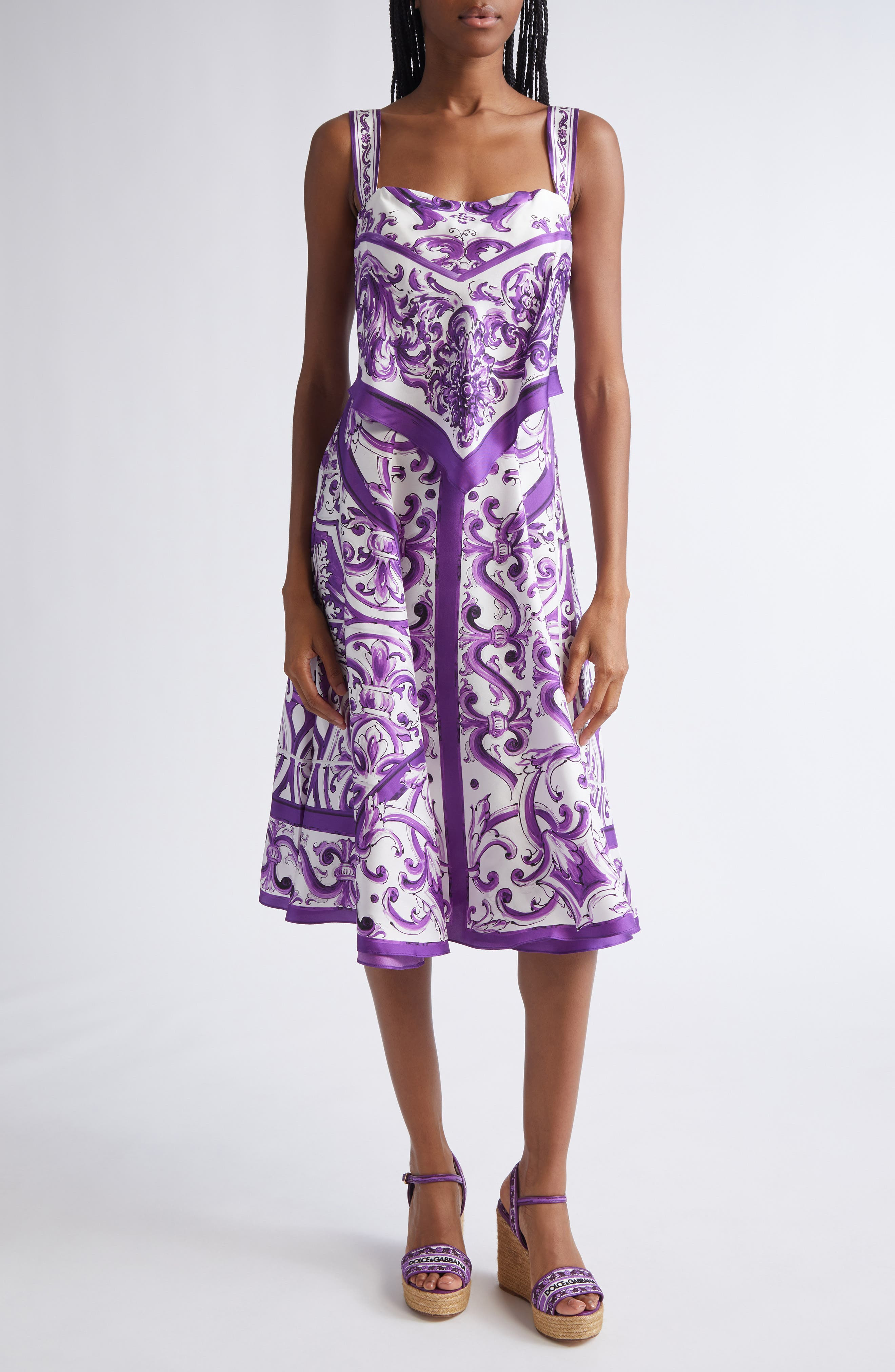 Dolce&Gabbana Majolica Silk Midi Dress in Hp5Dq Mix Maiolica L Viola at Nordstrom - 1