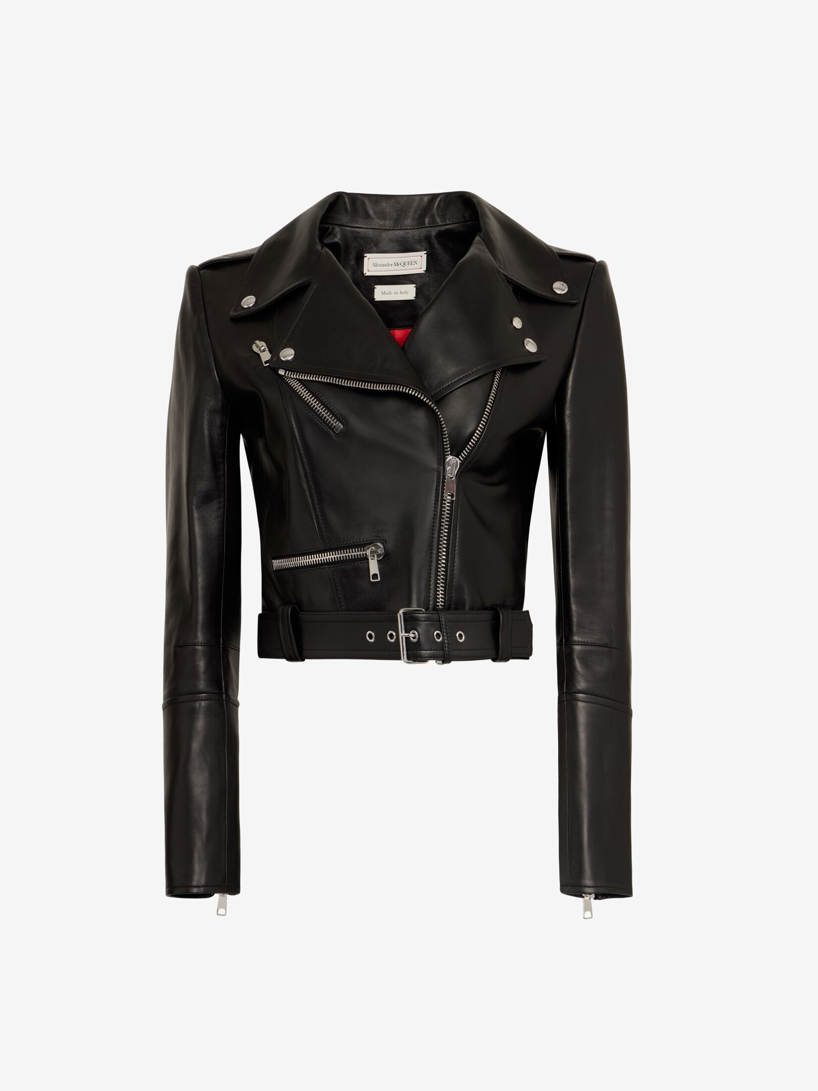Women's Cropped Leather Jacket in Black - 1