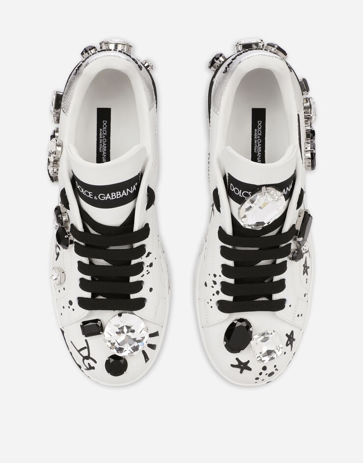 Calfskin Portofino sneakers with embroidery and lettering - 4