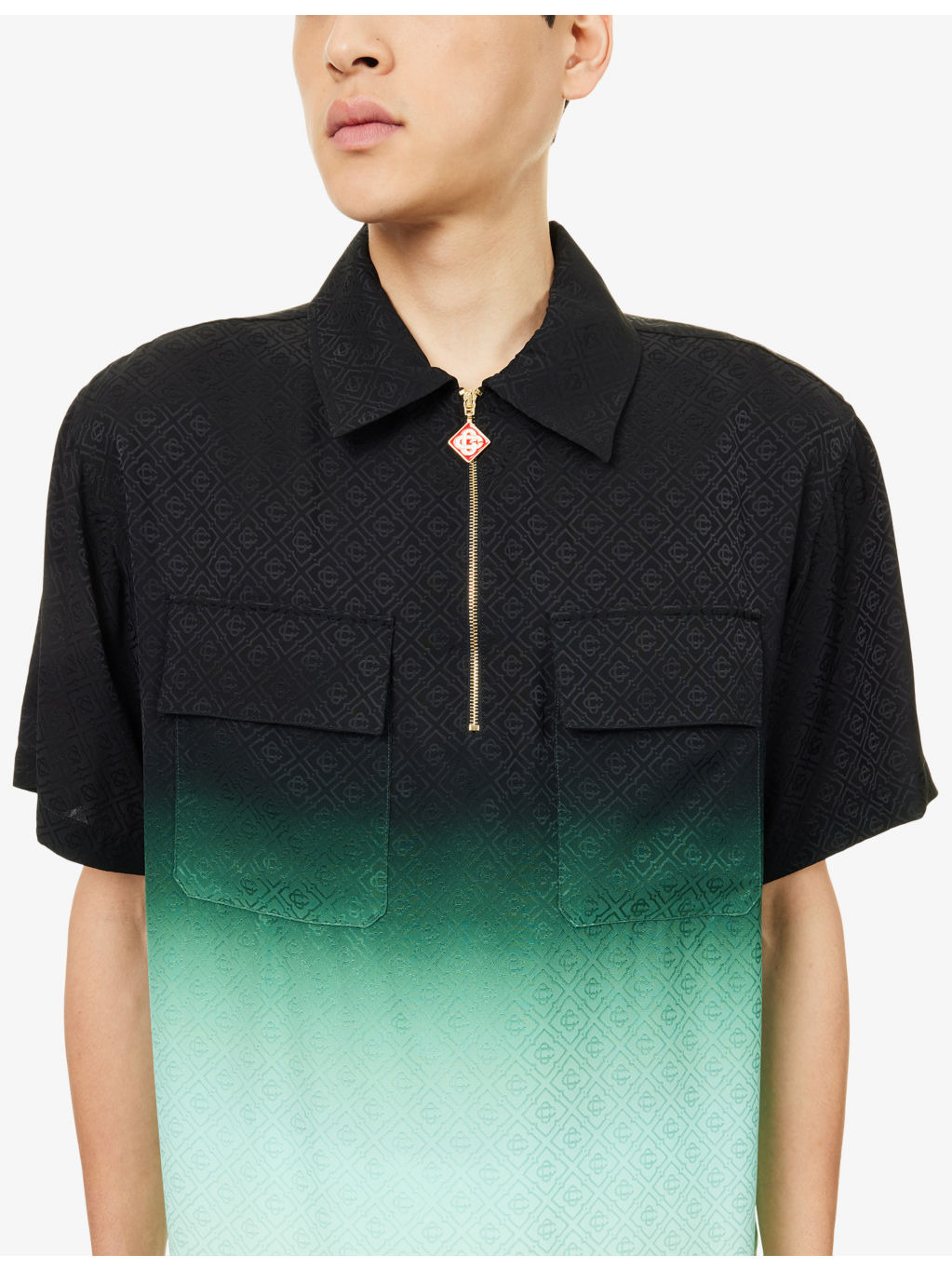 Monogram-Print Quarter-Zip Woven Polo Shirt - 5