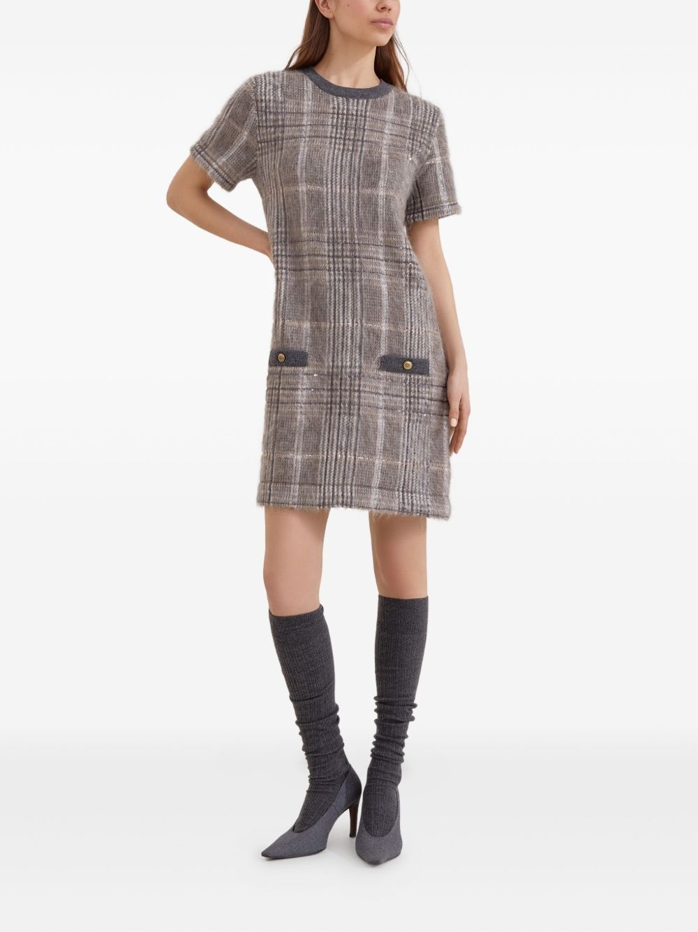 check-pattern sequin dress - 3