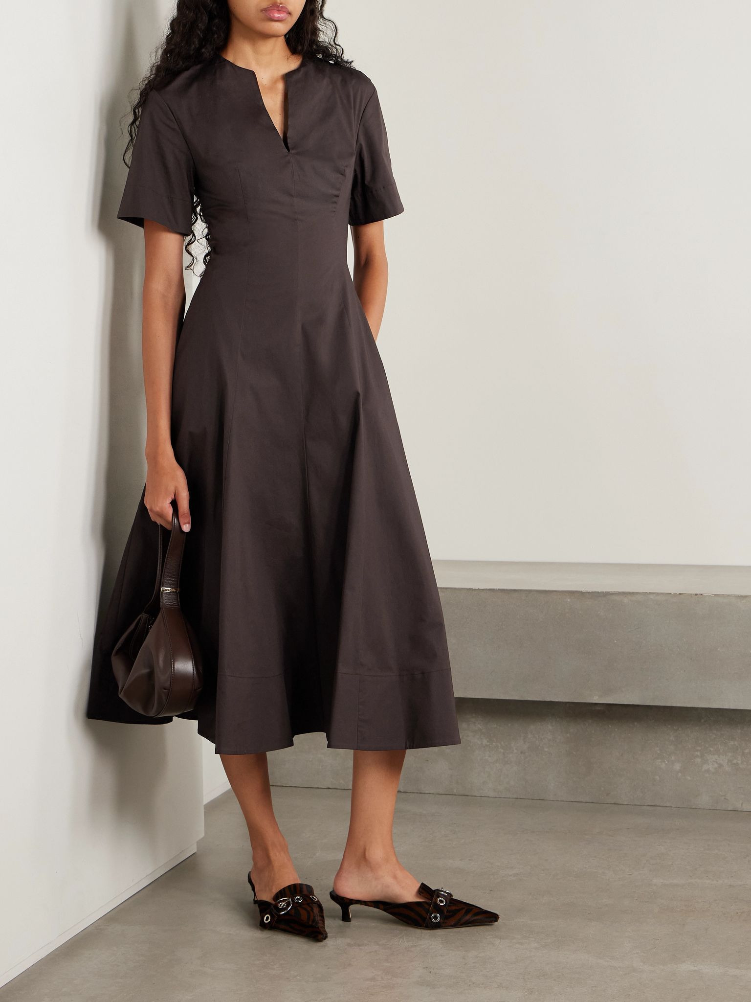 Frances cotton-blend poplin midi dress Dark brown - 2