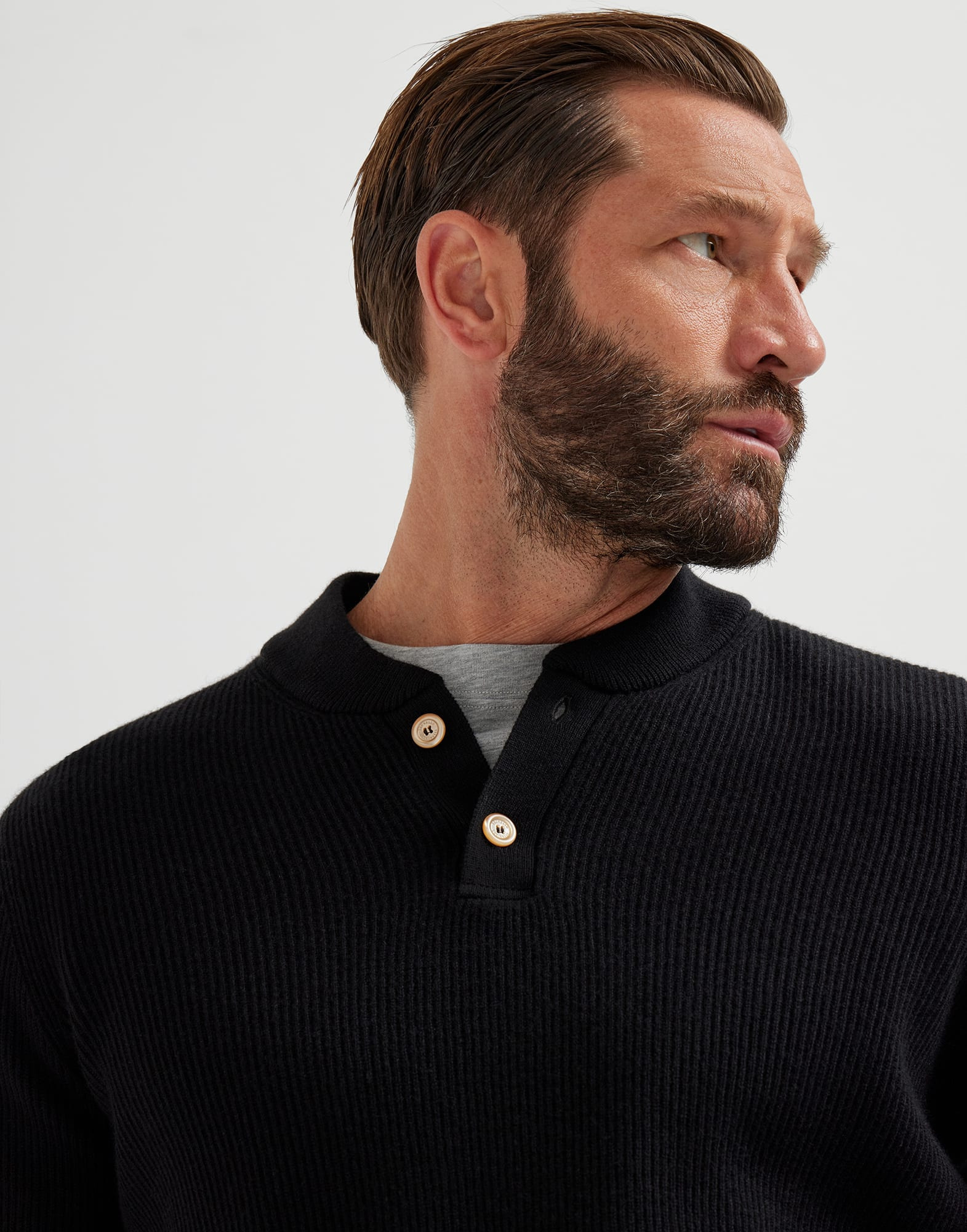 Cashmere English rib sweater with Henley collar - 3