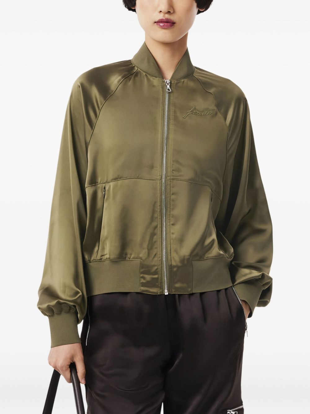logo-embroidered satin bomber jacket - 2