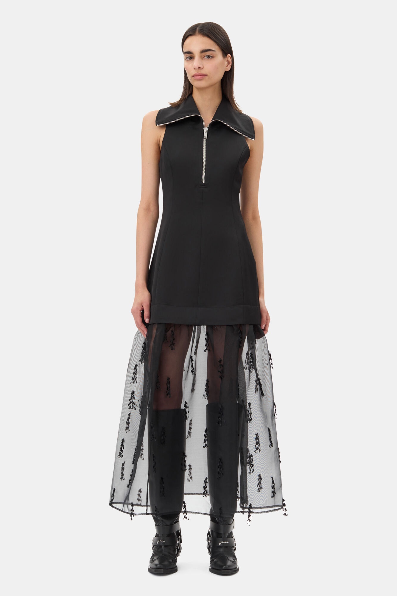BLACK FRINGED ORGANZA LONG DRESS - 2