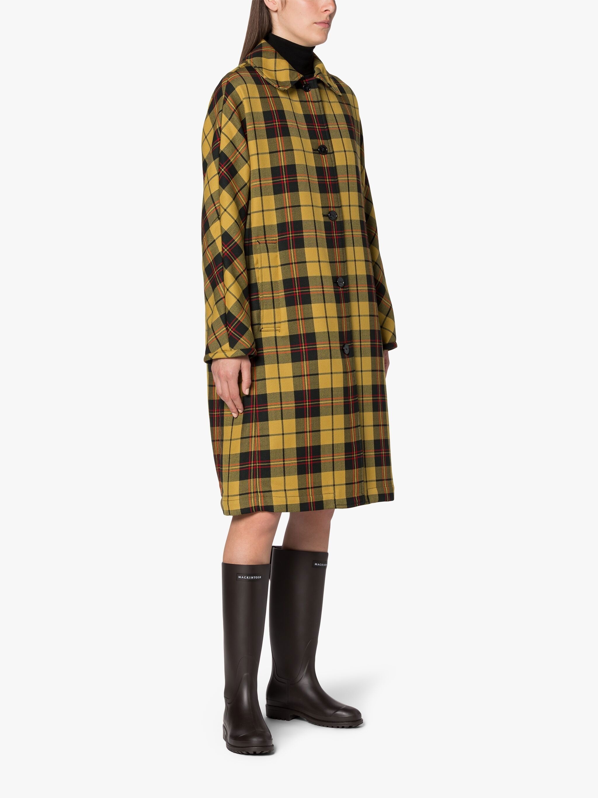 FAIRLIE YELLOW TARTAN WOOL & SILK COAT - 2