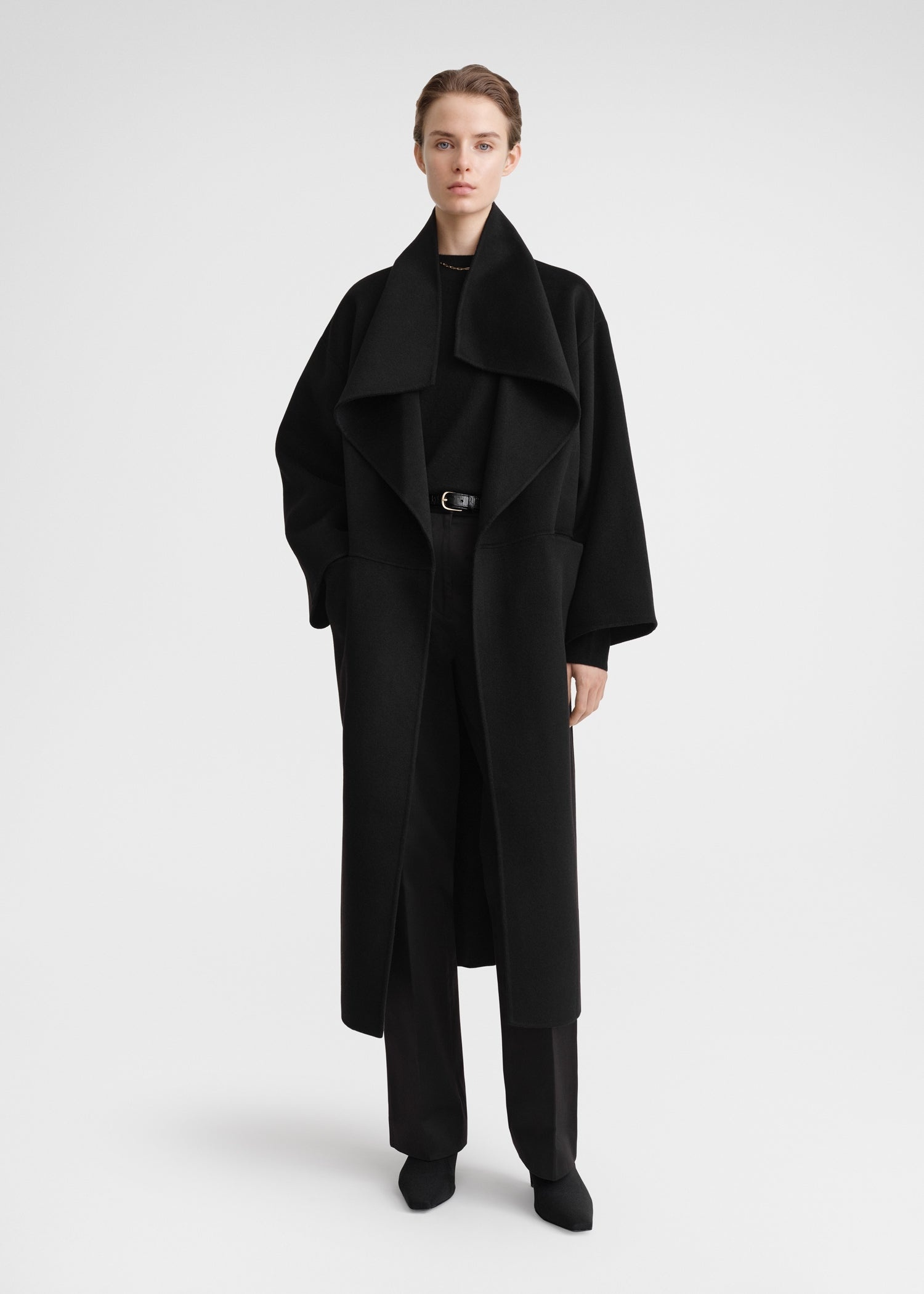Signature wool cashmere coat black - 2