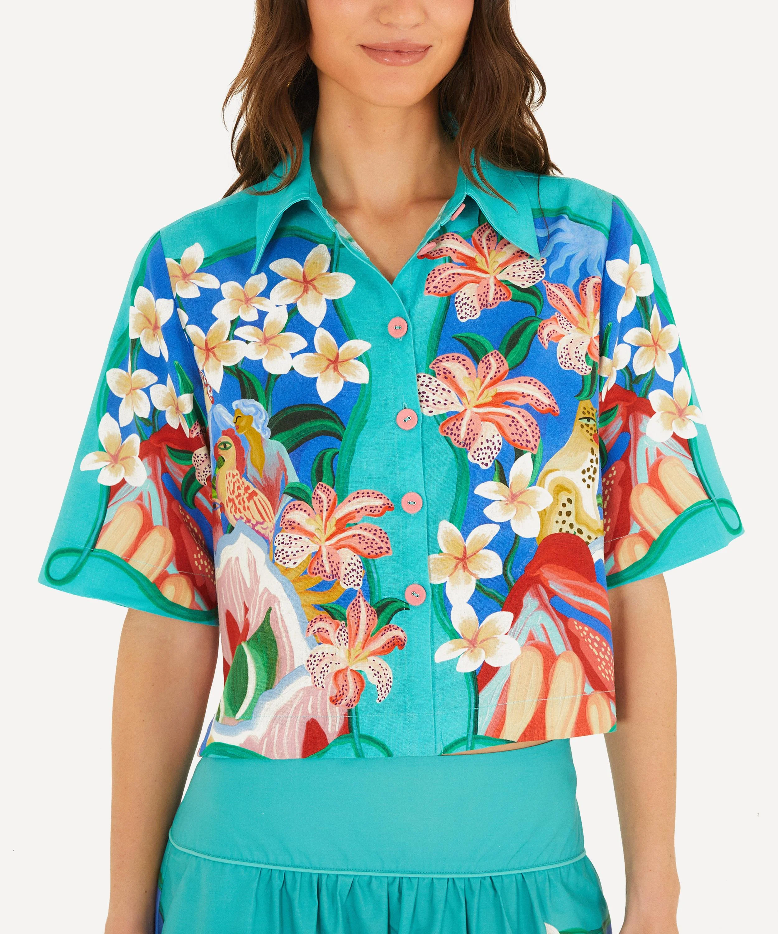 Multicolor Garden Of Life Scarf Short-Sleeve Crop Shirt - 1