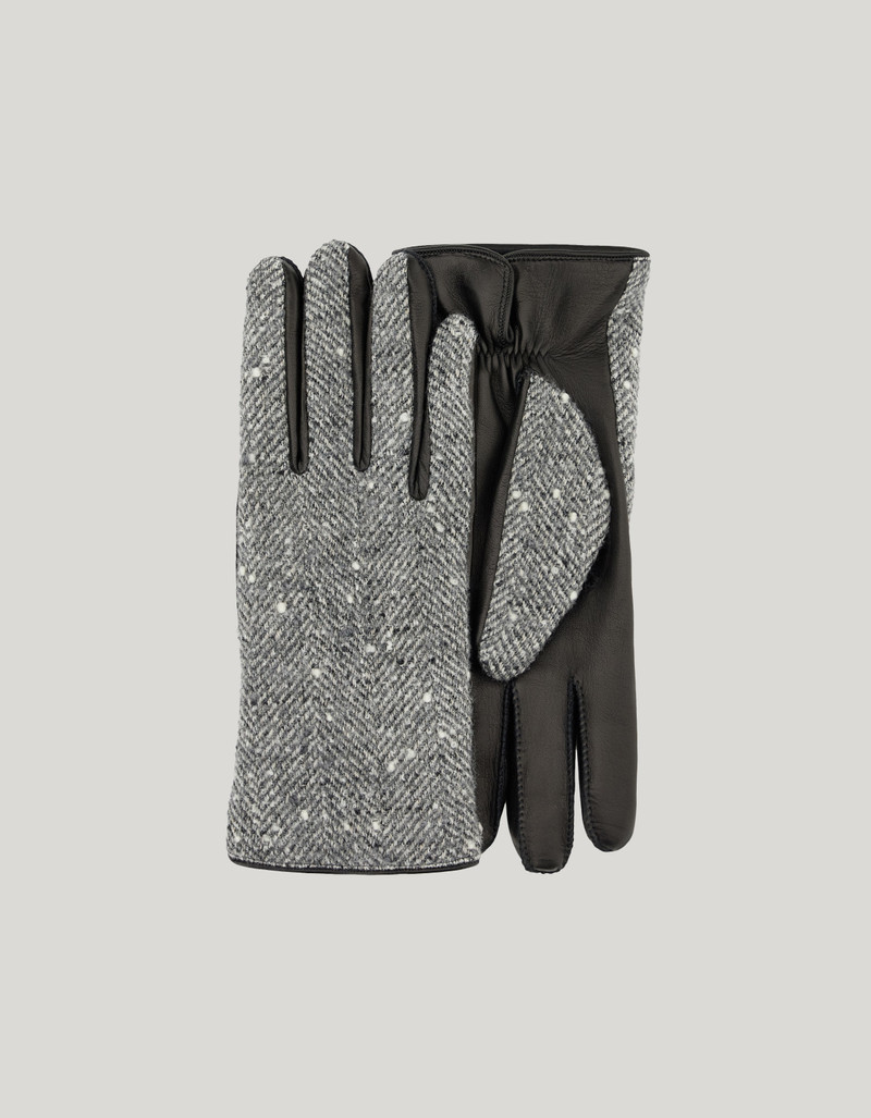 GRAY DONEGAL-EFFECT WOOL GLOVES WITH LEATHER DETAILS 1