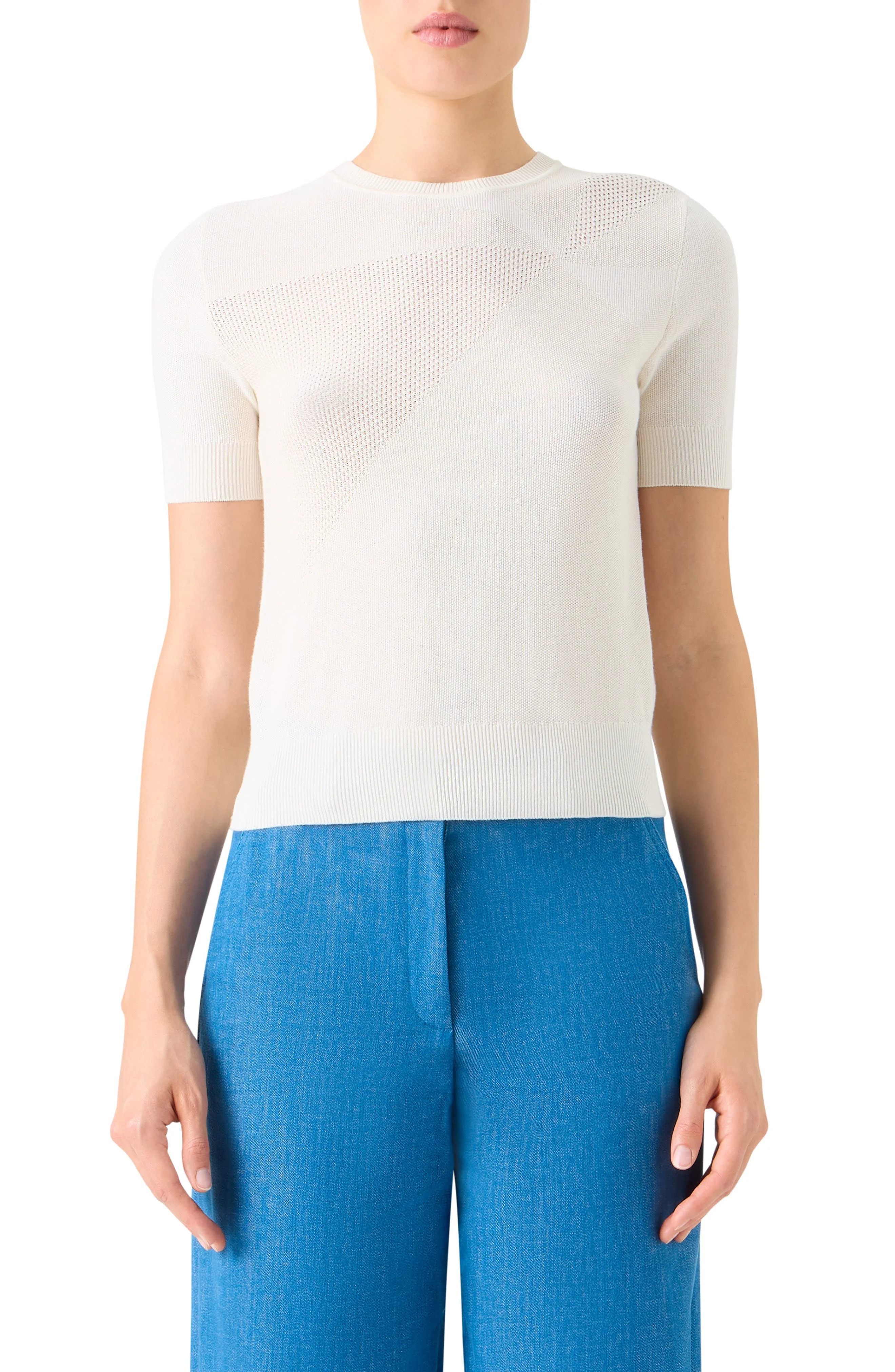 Akris Sunbeam Short Sleeve Silk & Cotton Sweater in Ecru at Nordstrom - 1