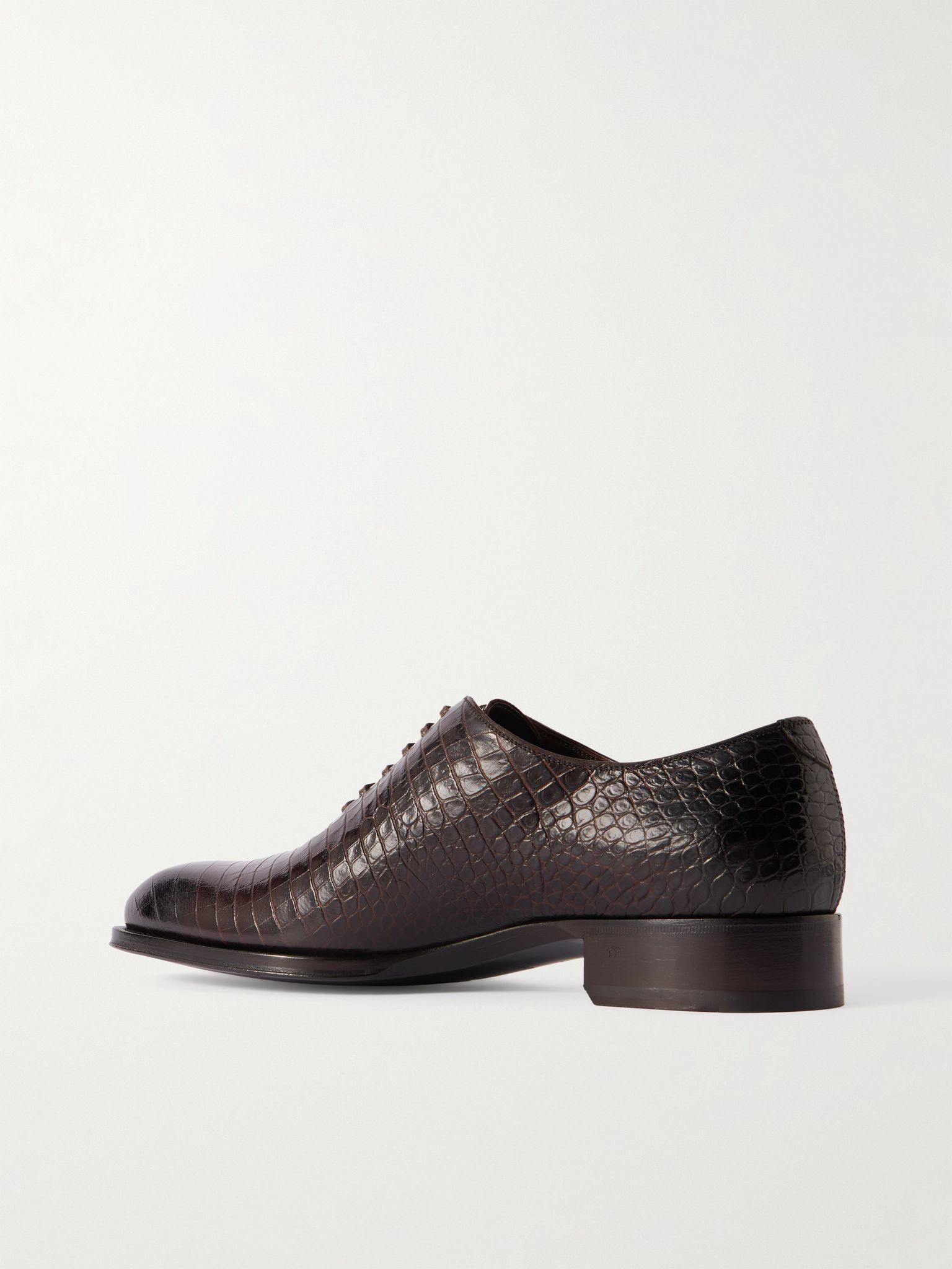 Elkan Croc-Effect Leather Oxford Shoes Dark brown - 4
